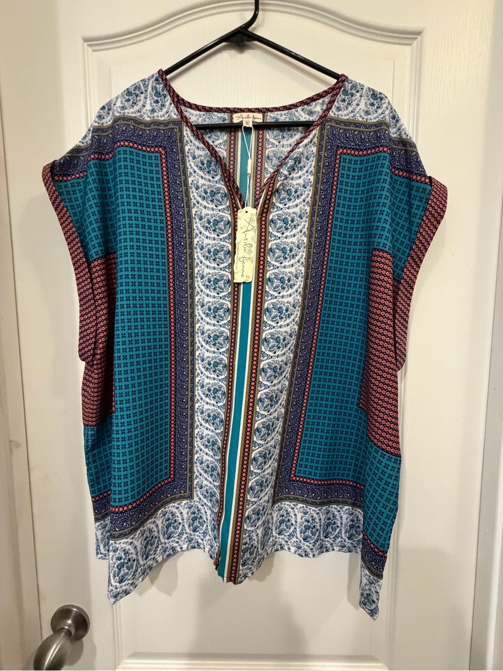 Antilia Femme Teal Multi Print Short Sleeve Tunic